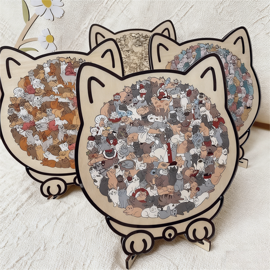 🐱🧩 Puzzle Chat en Bois 135 Pièces aux Tons Morandi – Cadre Unique en Forme Féline, Pièces Détaillées & Effet Anti-Stress (Cadeau Décoratif) !