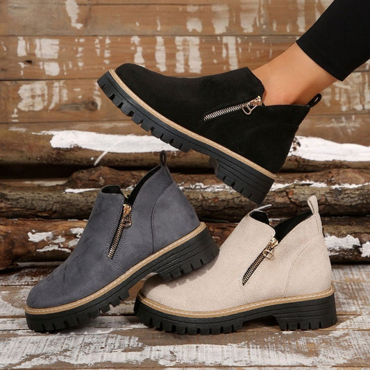 Bottines pour femme à bout rond et fermeture éclair latérale