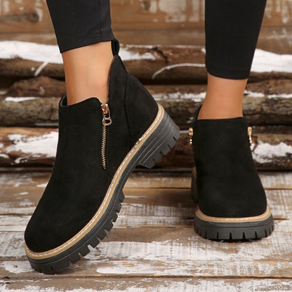Bottines pour femme à bout rond et fermeture éclair latérale