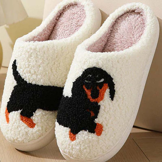 🐾🤍 Chaussons d'intérieur Mignons et Doux pour Femme - Design Mignon Teckel + Mélange Coton Hivernal & Semelle Confort en EVA !