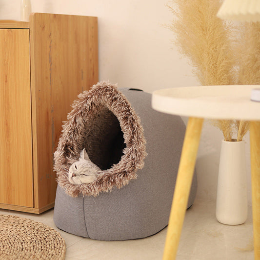 🐾❄️ Panier Grotte Hivernal pour Animal – Havre de Douceur, Design Isolé et Épuré !