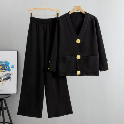 👚👖 Ensemble Femme 2 Pièces Luxe – Boutons Métalliques, Pantalon Large & Viscose Douce ✨ Un Confort Quotidien et Élégant !