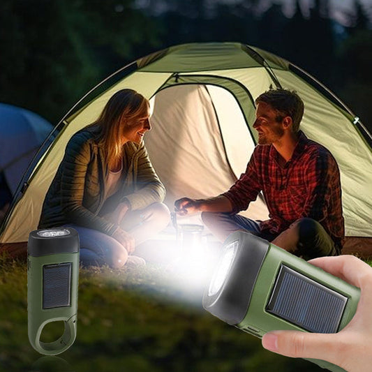 ⛺️🔋💡 Lampe de Secours Extérieure – Charge Manivelle + Solaire + USB, Éclairage LED & Powerbank (Durable & Portable) !